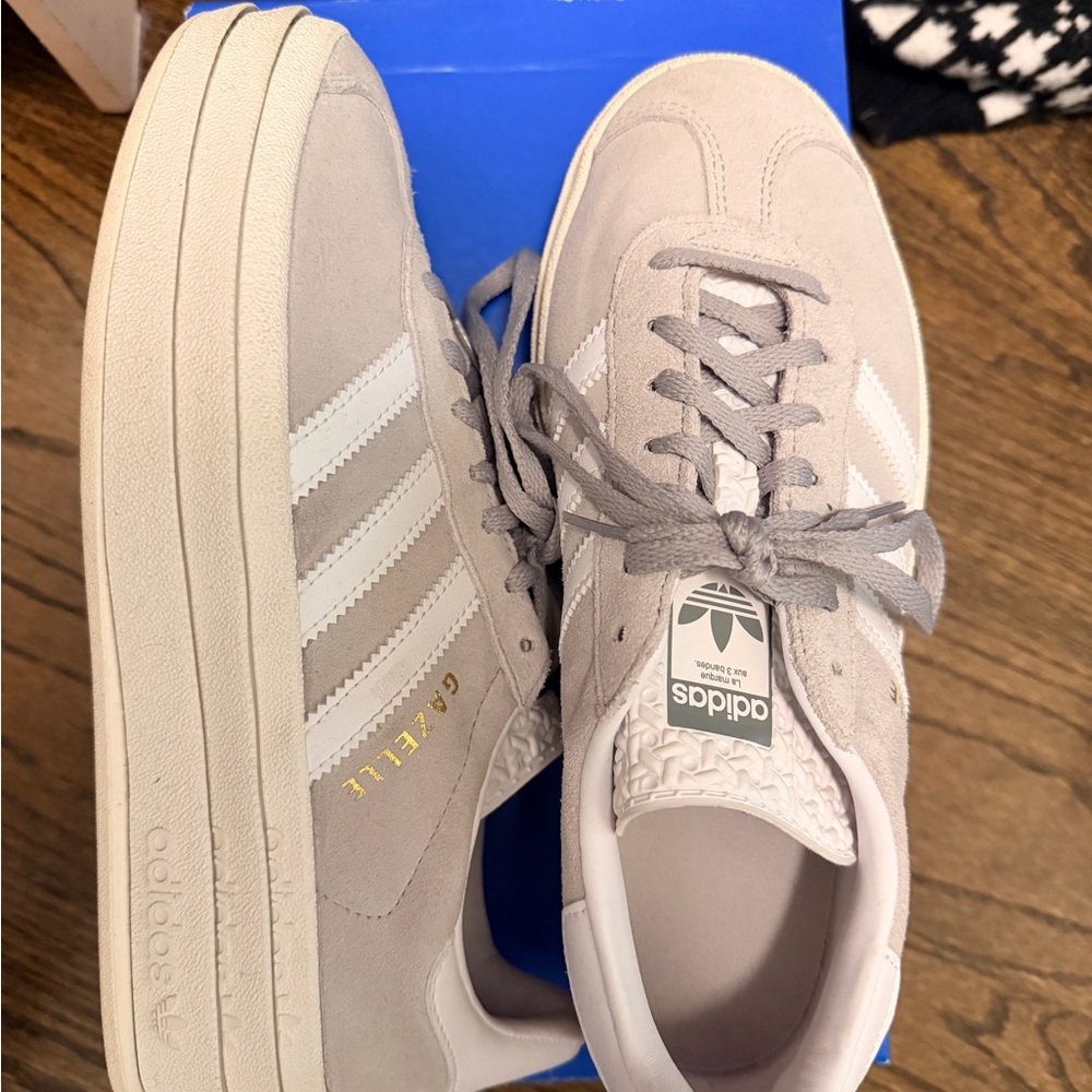 Adidas Gazelle Light Gray and White Sneakers